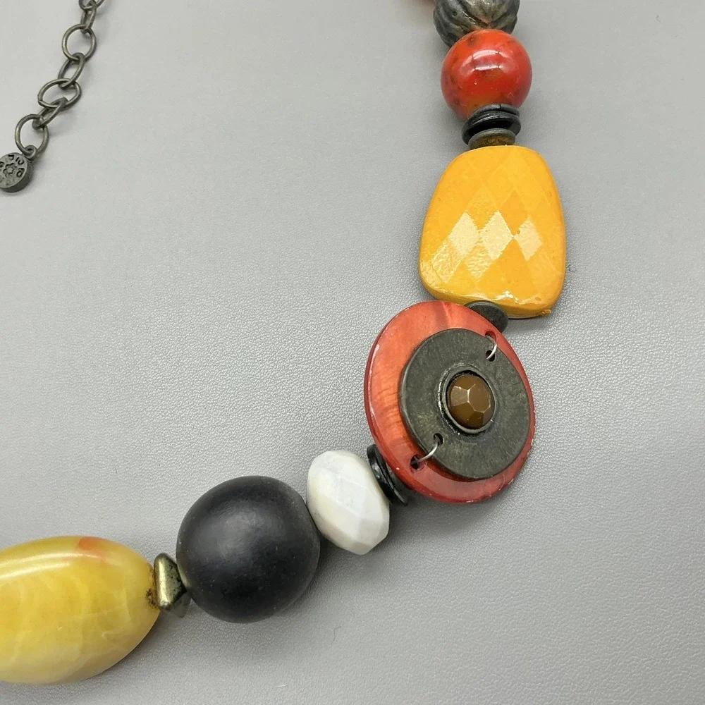 Necklace Chunky Beaded Multicolor Resin Statement Lobster Clasp Adjustable Boho